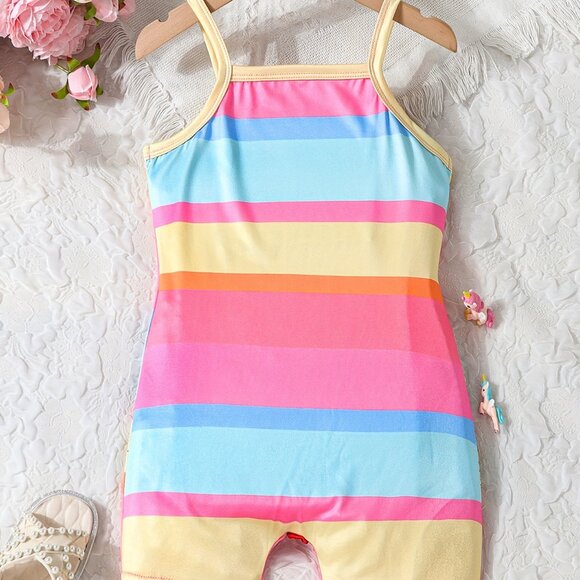 Unicorn Graphic Cami Romper For Girls, Stylish Summer Versatile Suit Outfit - Picture 3 of 7